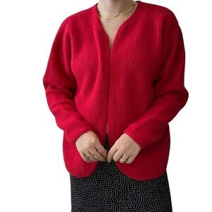 Vintage JH Collectibles Cherry Red Lambswool Angora Soft Plush Cardigan Sz L